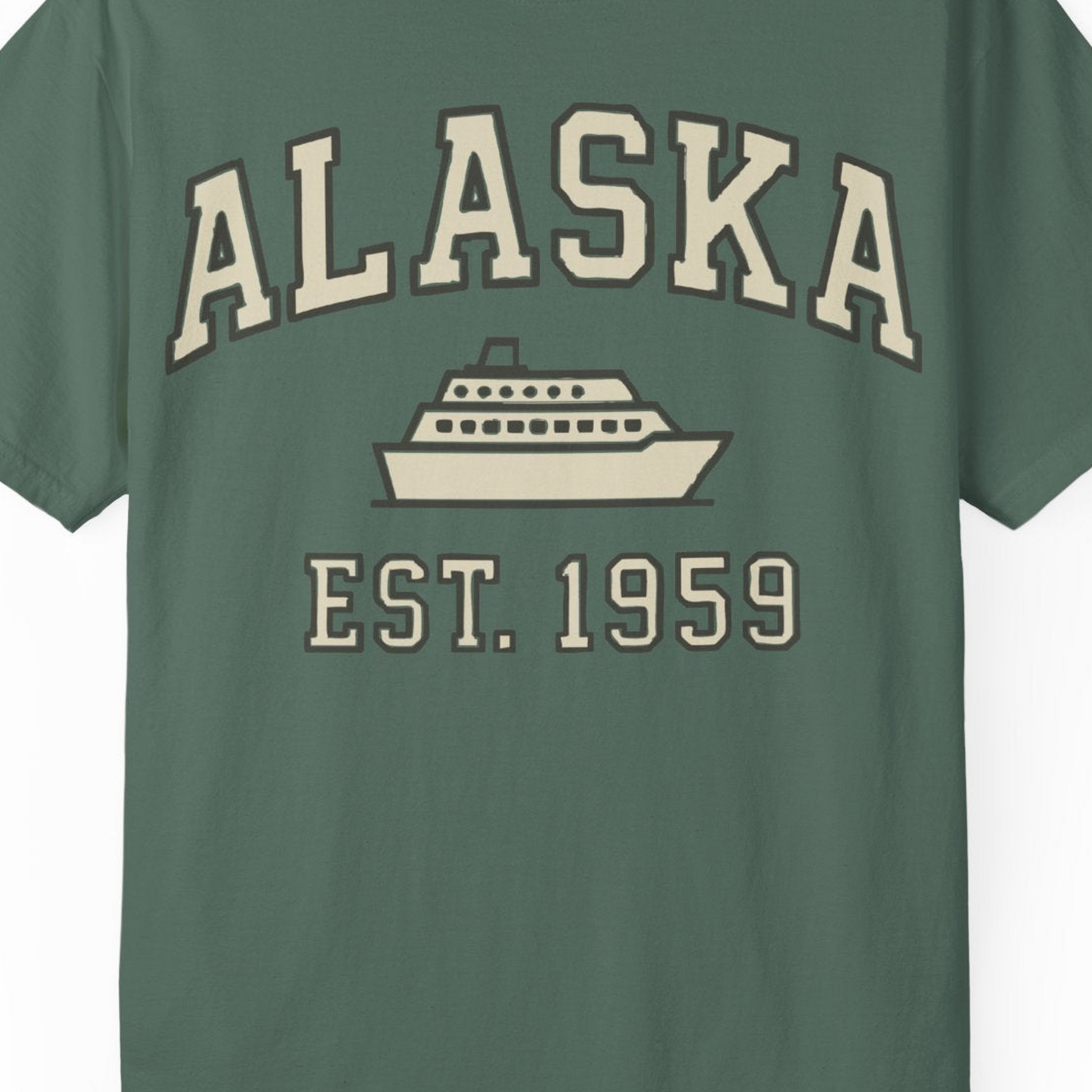 Alaska Cruise Shirt Comfort Colors T-Shirt – Blue Spruce – Alaska Cruise Shirts Close Up