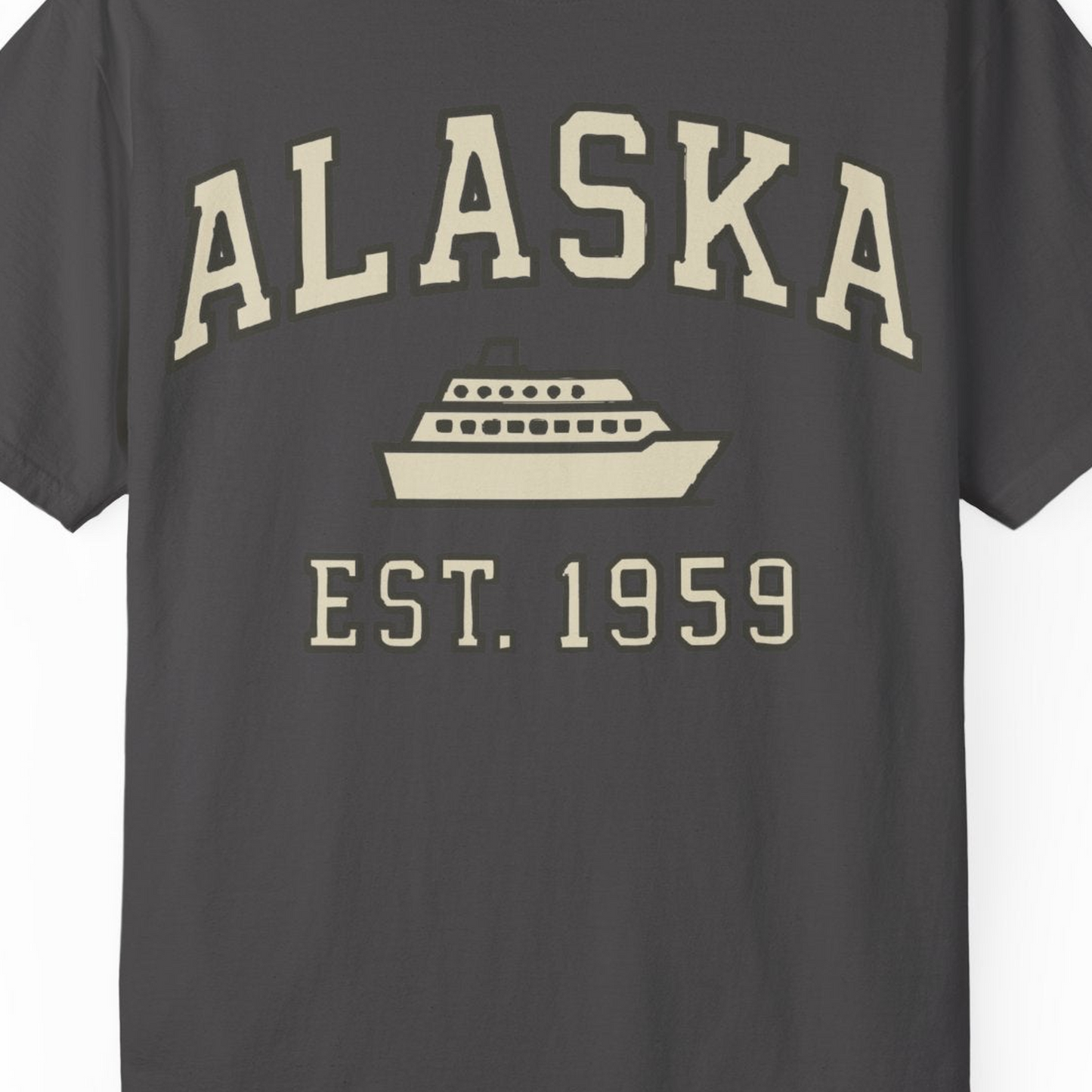 Alaska Cruise Shirt Comfort Colors T-Shirt – Graphite – Alaska Cruise Shirts Close Up