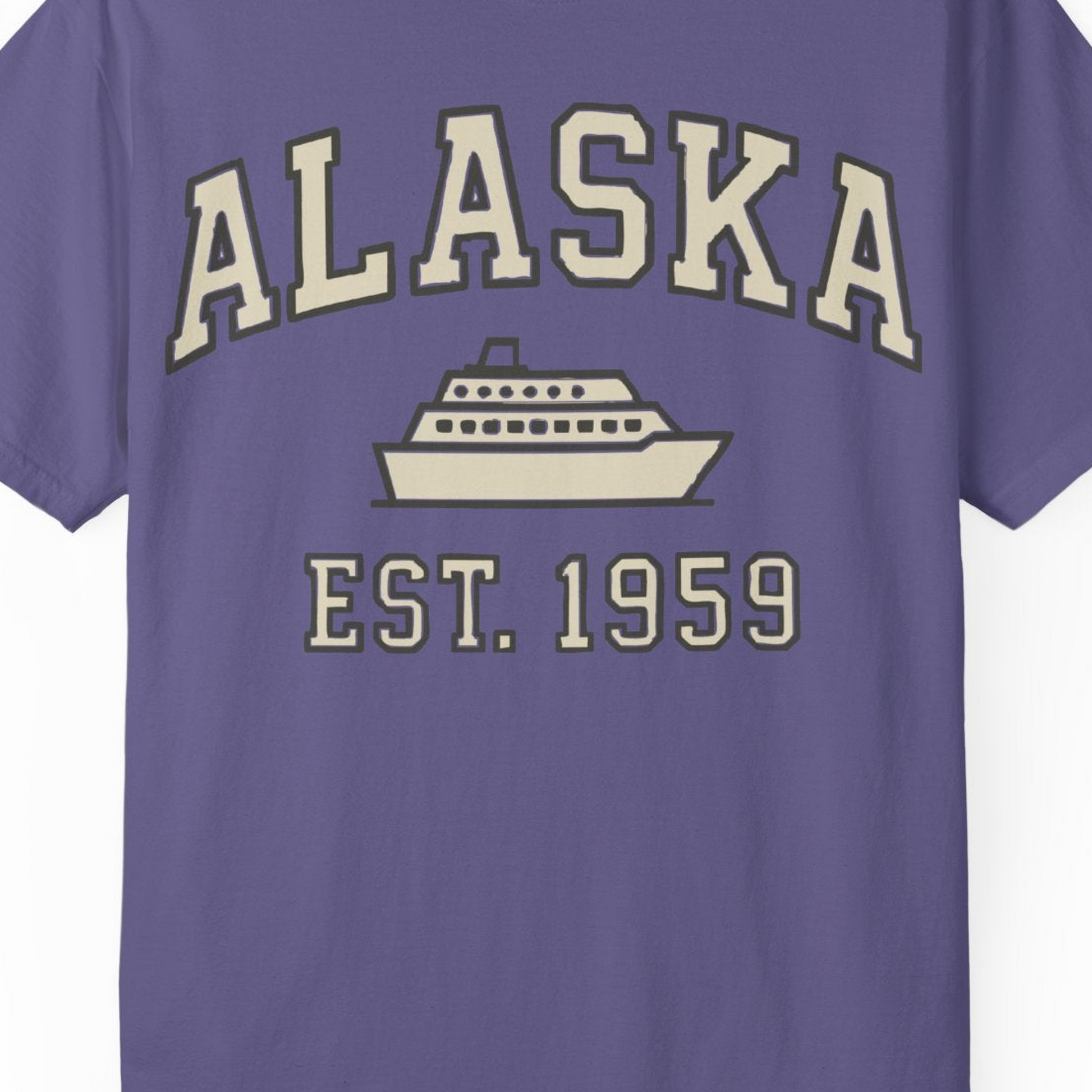 Alaska Cruise Shirt Comfort Colors T-Shirt – Grape – Alaska Cruise Shirts Close Up