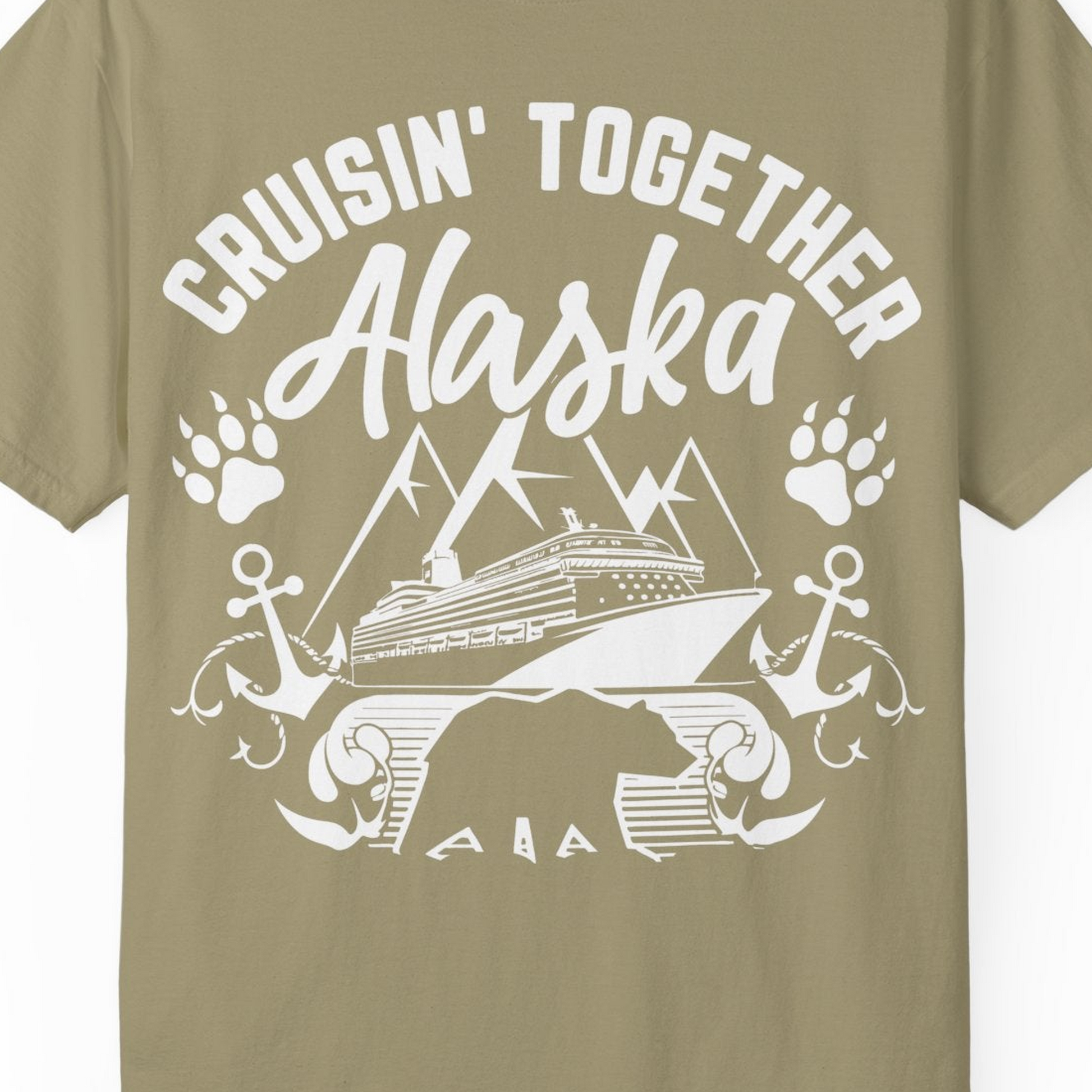 Alaska Cruise Adventure Shirt Comfort Colors T-Shirt – Khaki – Alaska Cruise Shirts Close Up