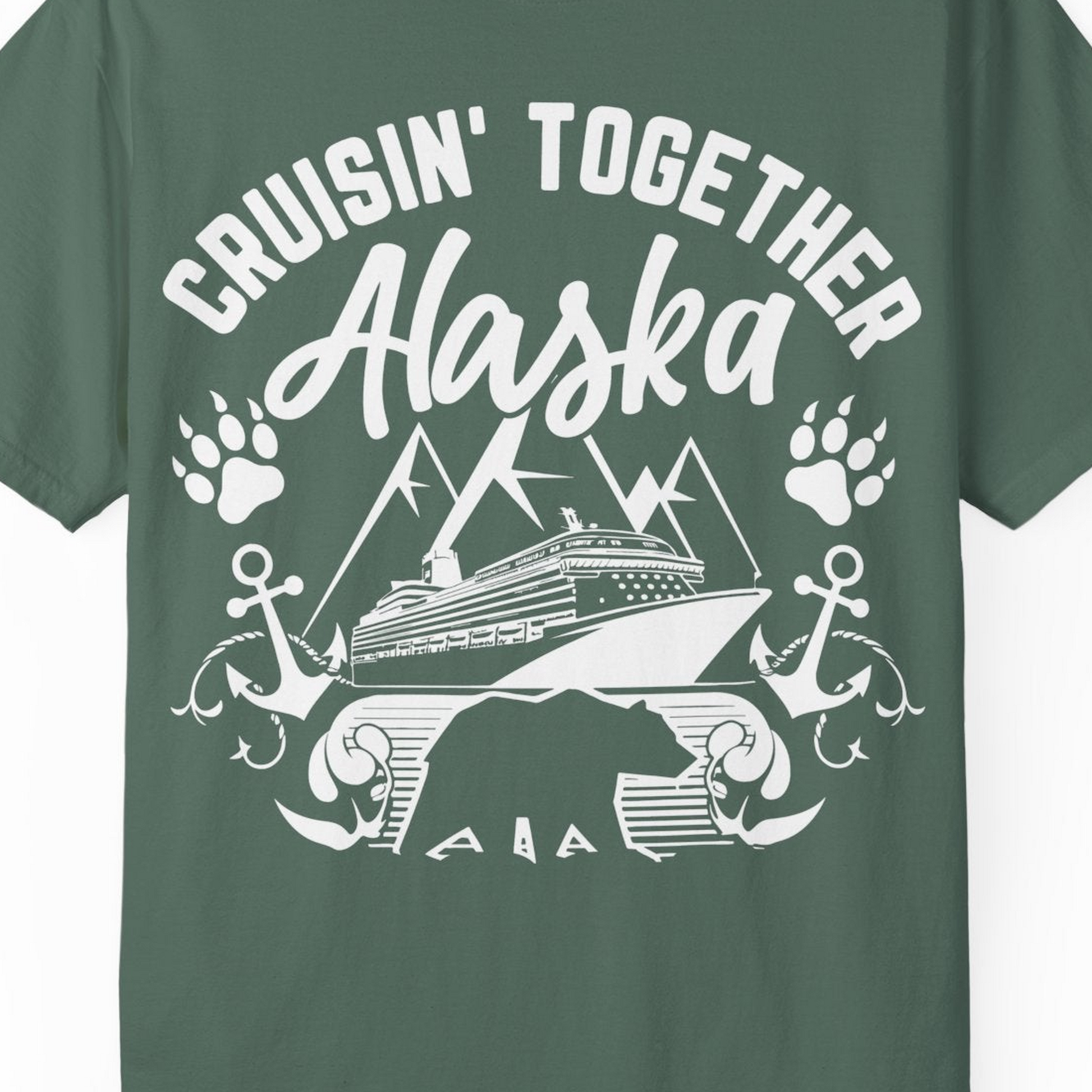 Alaska Cruise Adventure Shirt Comfort Colors T-Shirt – Blue Spruce – Alaska Cruise Shirts Close Up