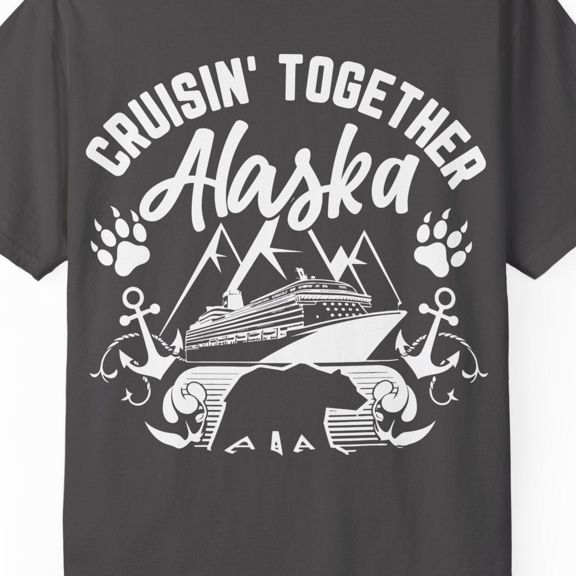 Alaska Cruise Adventure Shirt Comfort Colors T-Shirt – Graphite – Alaska Cruise Shirts Close Up