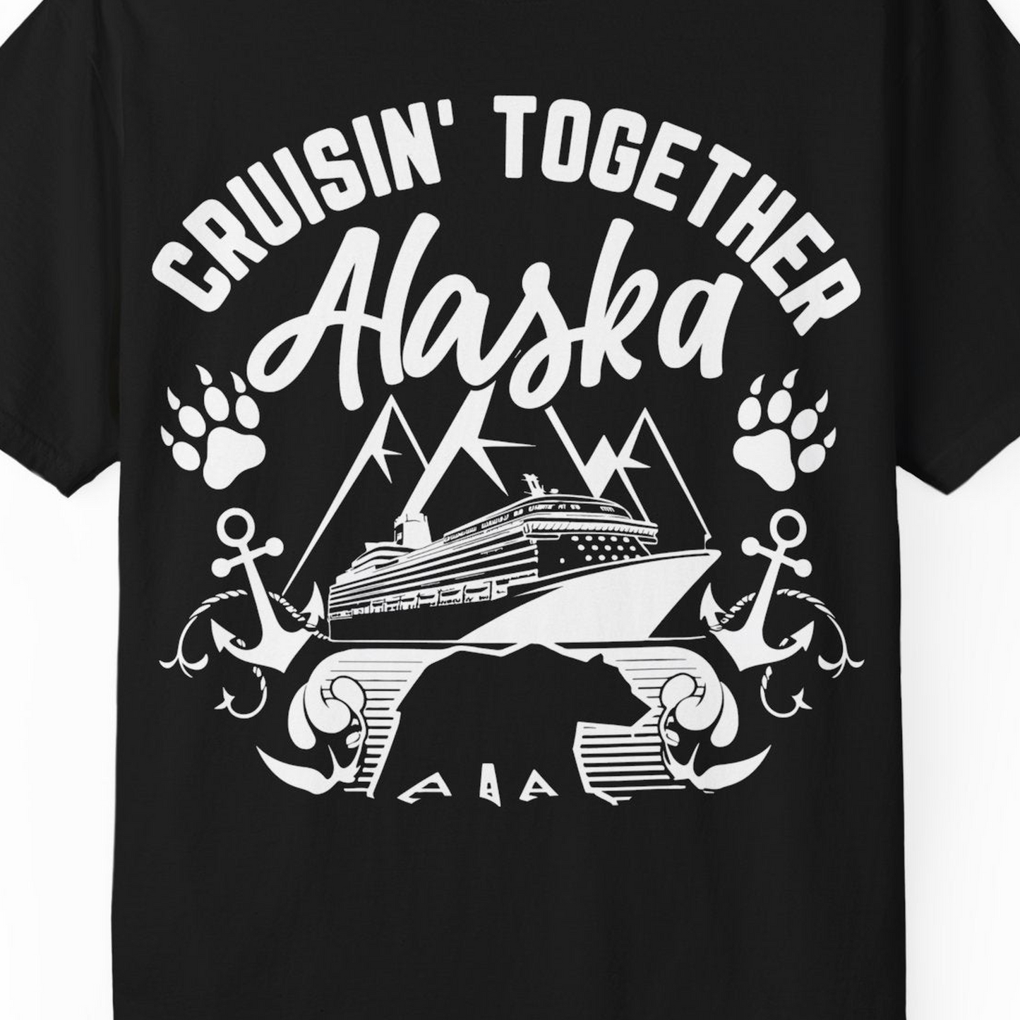 Alaska Cruise Adventure Shirt Comfort Colors T-Shirt – Black – Alaska Cruise Shirts Close Up