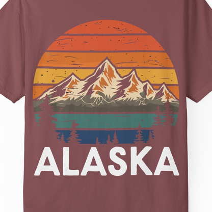 Retro Alaska Mountain Scenery Shirt Comfort Colors T-Shirt – Brick – Alaska Cruise Shirts Close Up