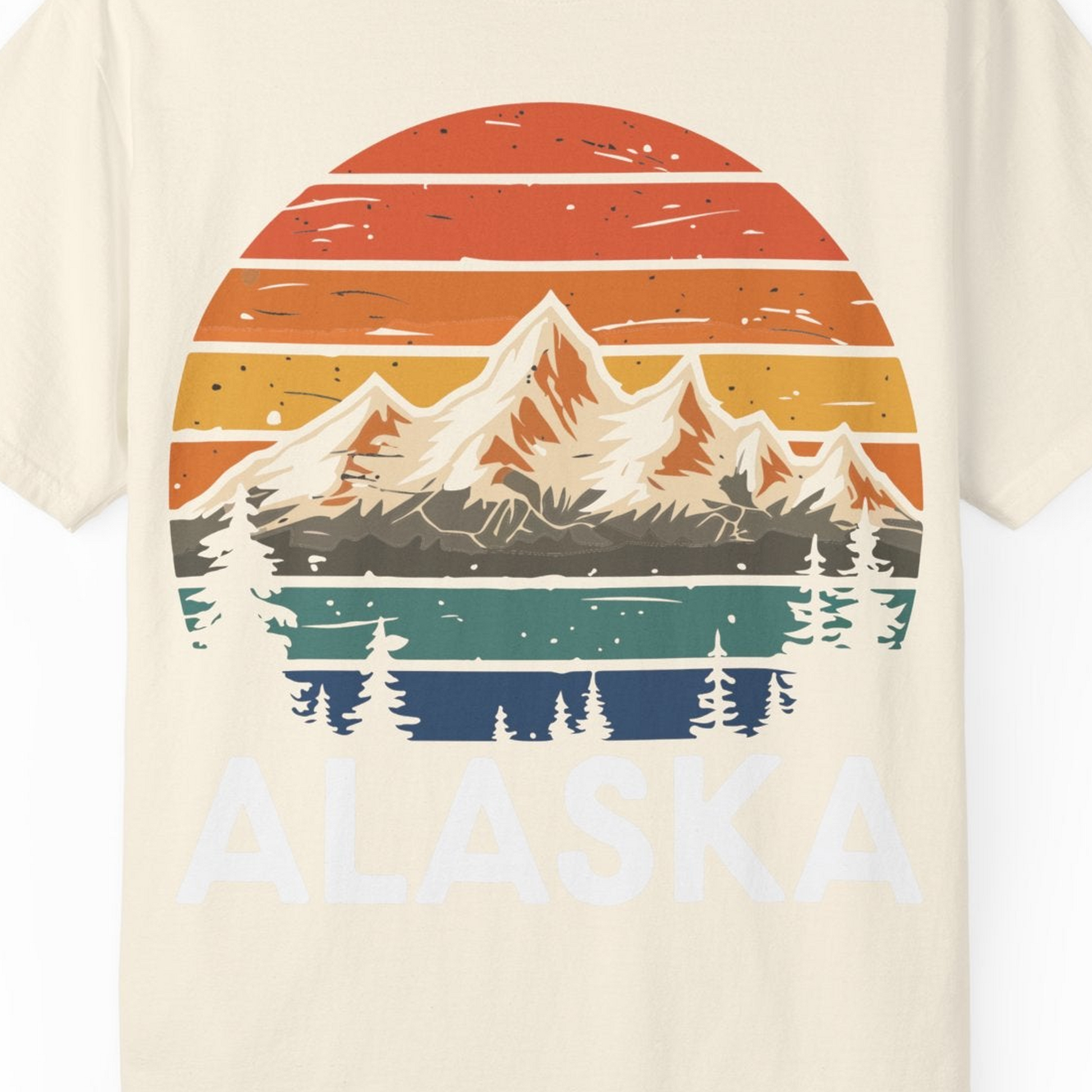 Retro Alaska Mountain Scenery Shirt Comfort Colors T-Shirt – Ivory – Alaska Cruise Shirts Close Up