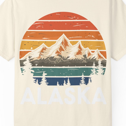 Retro Alaska Mountain Scenery Shirt Comfort Colors T-Shirt – Ivory – Alaska Cruise Shirts Close Up