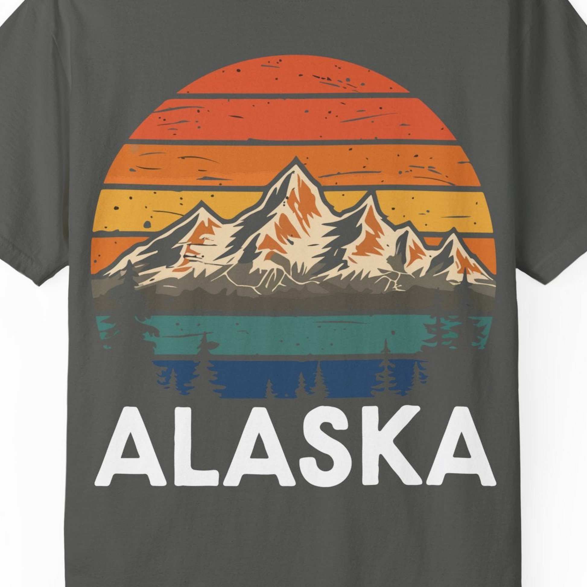 Retro Alaska Mountain Scenery Shirt Comfort Colors T-Shirt – Pepper – Alaska Cruise Shirts Close Up