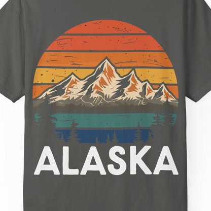 Retro Alaska Mountain Scenery Shirt Comfort Colors T-Shirt – Pepper – Alaska Cruise Shirts Close Up