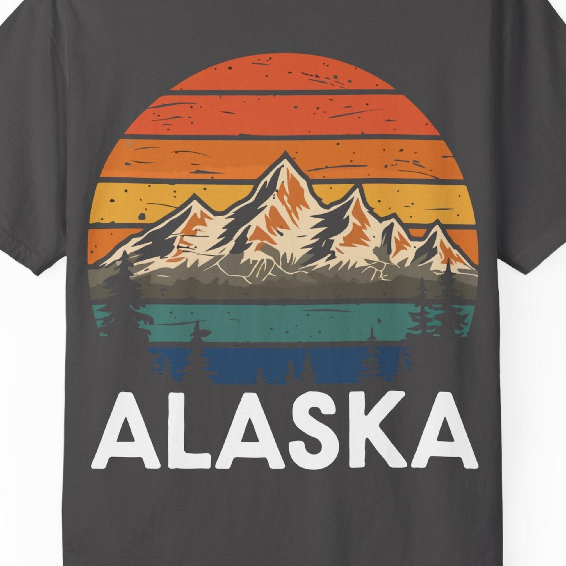 Retro Alaska Mountain Scenery Shirt Comfort Colors T-Shirt – Graphite – Alaska Cruise Shirts Close Up