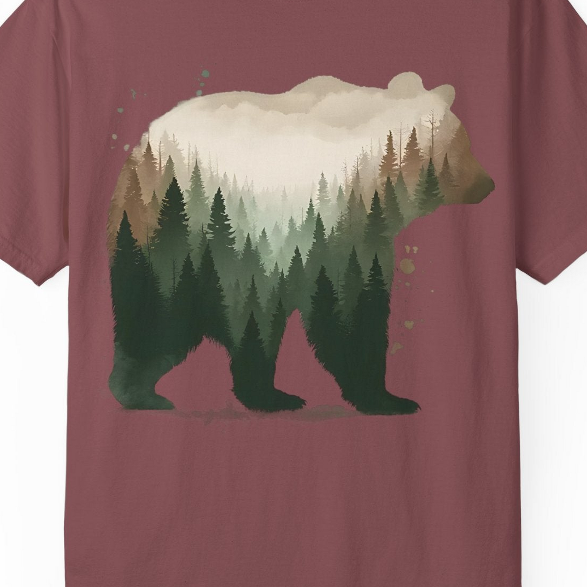 Double Exposure Bear Forest Shirt Comfort Colors T-Shirt – Brick – Alaska Cruise Shirts Close Up