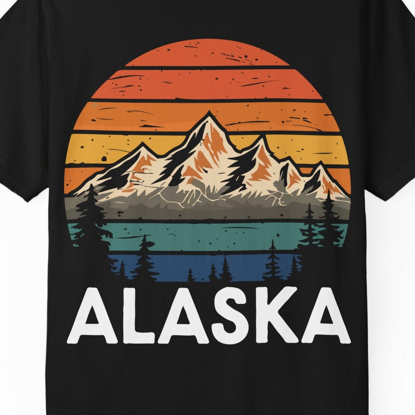 Retro Alaska Mountain Scenery Shirt Comfort Colors T-Shirt – Black – Alaska Cruise Shirts Close Up