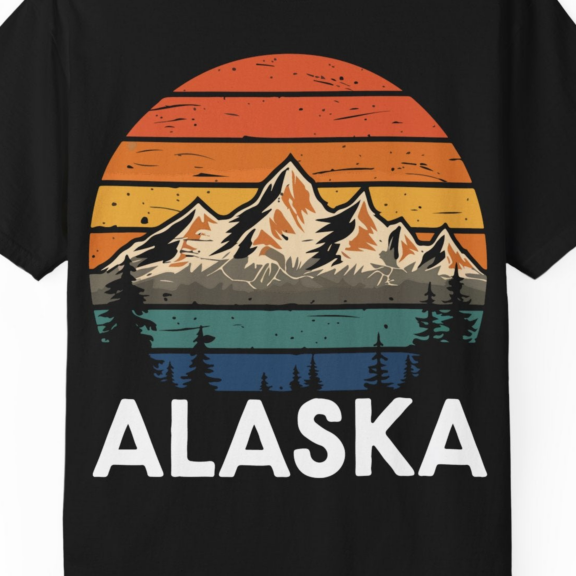 Retro Alaska Mountain Scenery Shirt Comfort Colors T-Shirt – Black – Alaska Cruise Shirts Close Up