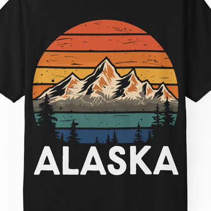 Retro Alaska Mountain Scenery Shirt Comfort Colors T-Shirt – Black – Alaska Cruise Shirts Close Up