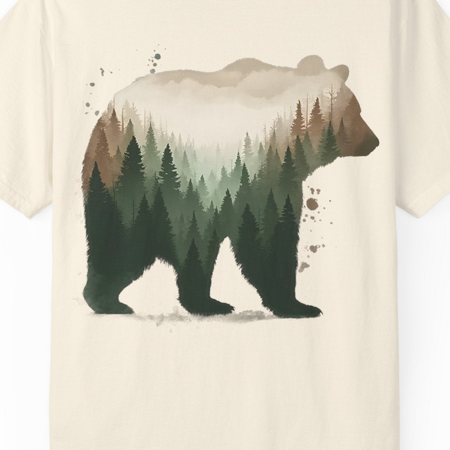 Double Exposure Bear Forest Shirt Comfort Colors T-Shirt – Ivory – Alaska Cruise Shirts Close Up