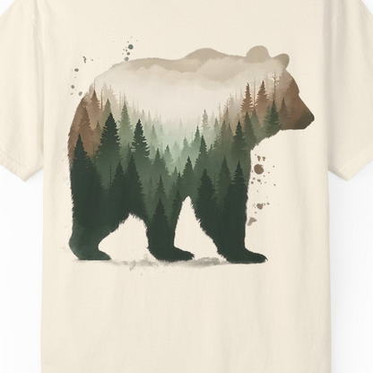 Double Exposure Bear Forest Shirt Comfort Colors T-Shirt – Ivory – Alaska Cruise Shirts Close Up