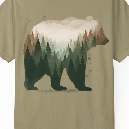 Double Exposure Bear Forest Shirt Comfort Colors T-Shirt – Khaki – Alaska Cruise Shirts Close Up