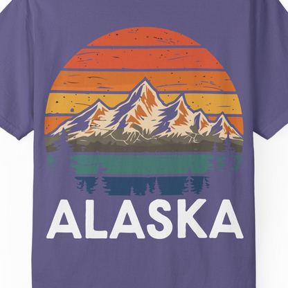 Retro Alaska Mountain Scenery Shirt Comfort Colors T-Shirt – Grape – Alaska Cruise Shirts Close Up
