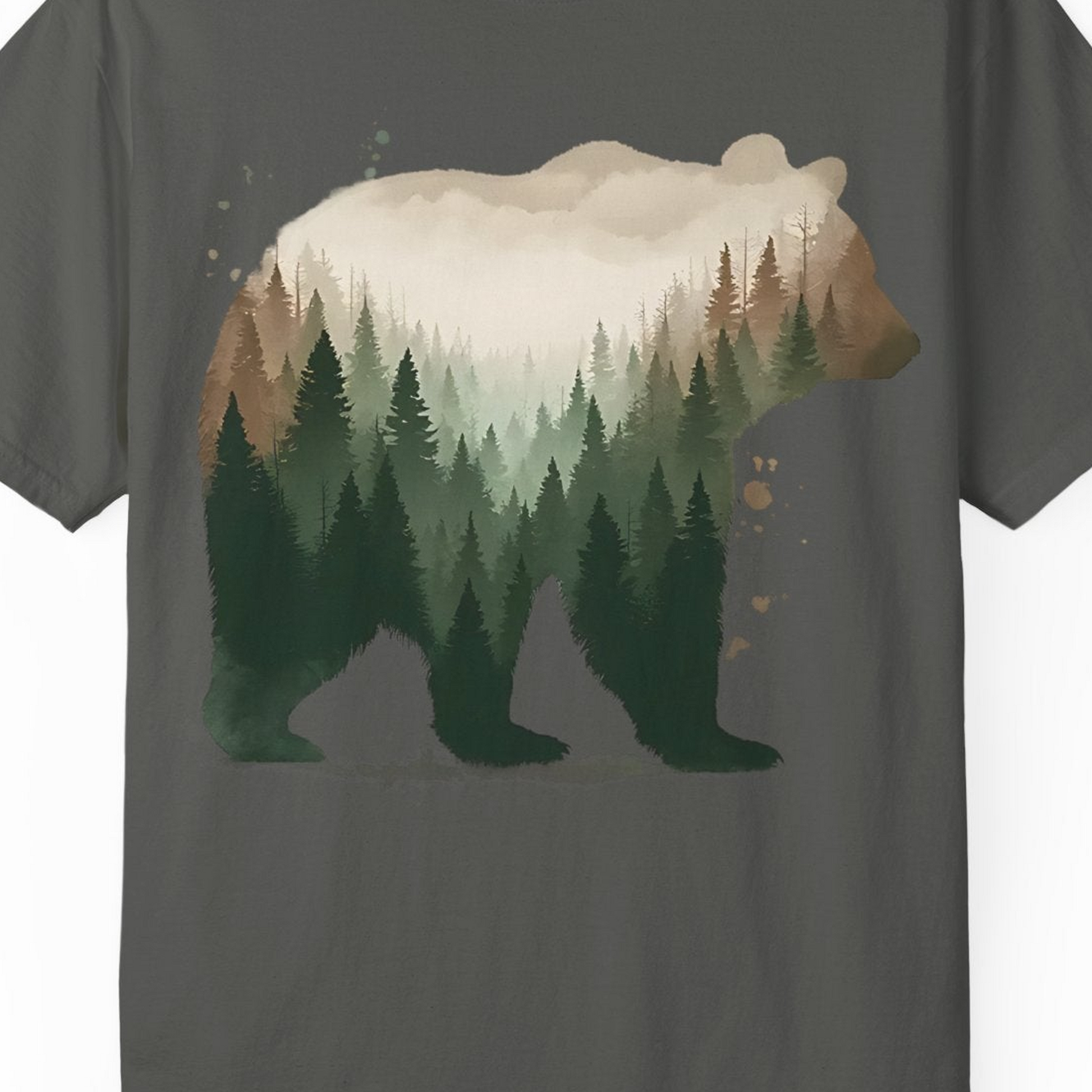 Double Exposure Bear Forest Shirt Comfort Colors T-Shirt – Pepper – Alaska Cruise Shirts Close Up