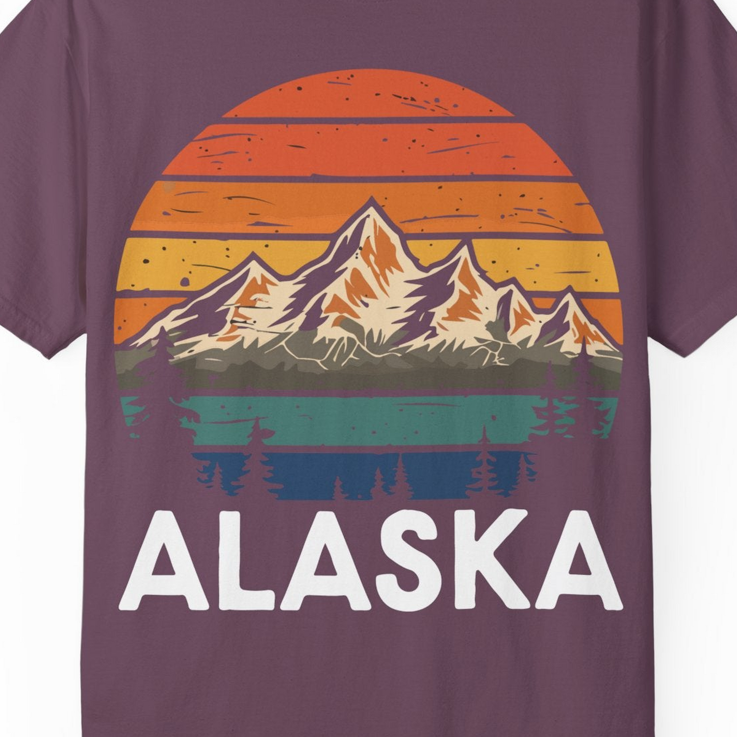 Retro Alaska Mountain Scenery Shirt Comfort Colors T-Shirt – Berry – Alaska Cruise Shirts Close Up
