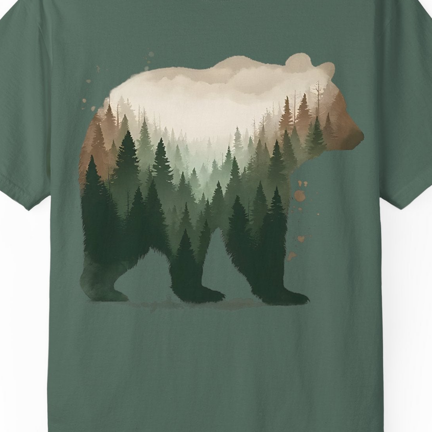 Double Exposure Bear Forest Shirt Comfort Colors T-Shirt – Blue Spruce – Alaska Cruise Shirts Close Up