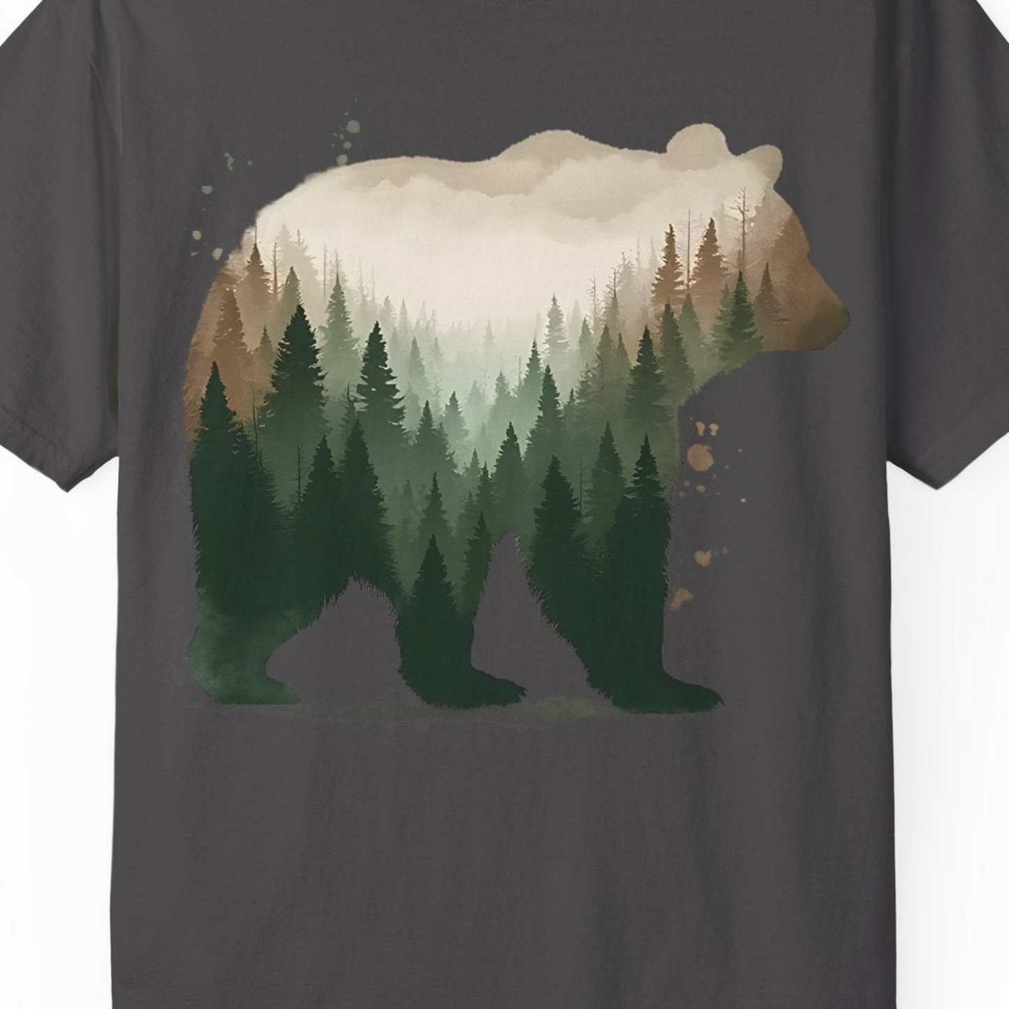 Double Exposure Bear Forest Shirt Comfort Colors T-Shirt – Graphite – Alaska Cruise Shirts Close Up