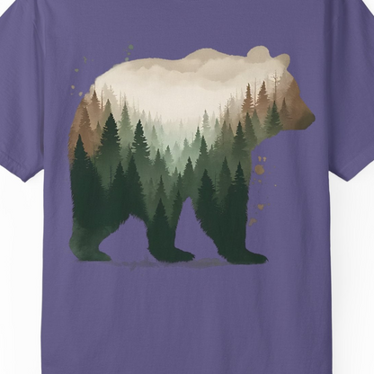Double Exposure Bear Forest Shirt Comfort Colors T-Shirt – Grape – Alaska Cruise Shirts Close Up
