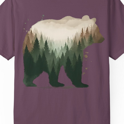 Double Exposure Bear Forest Shirt Comfort Colors T-Shirt – Berry – Alaska Cruise Shirts Close Up