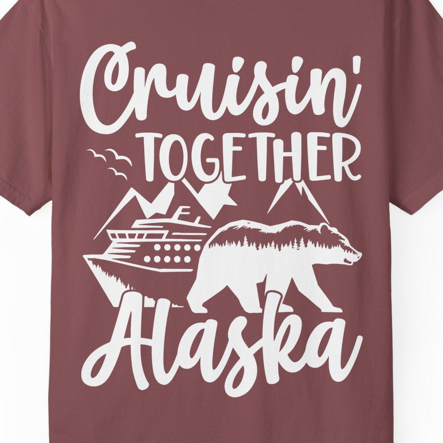 Alaska Cruise Adventure Shirt Comfort Colors T-Shirt – Brick – Alaska Cruise Shirts Close Up