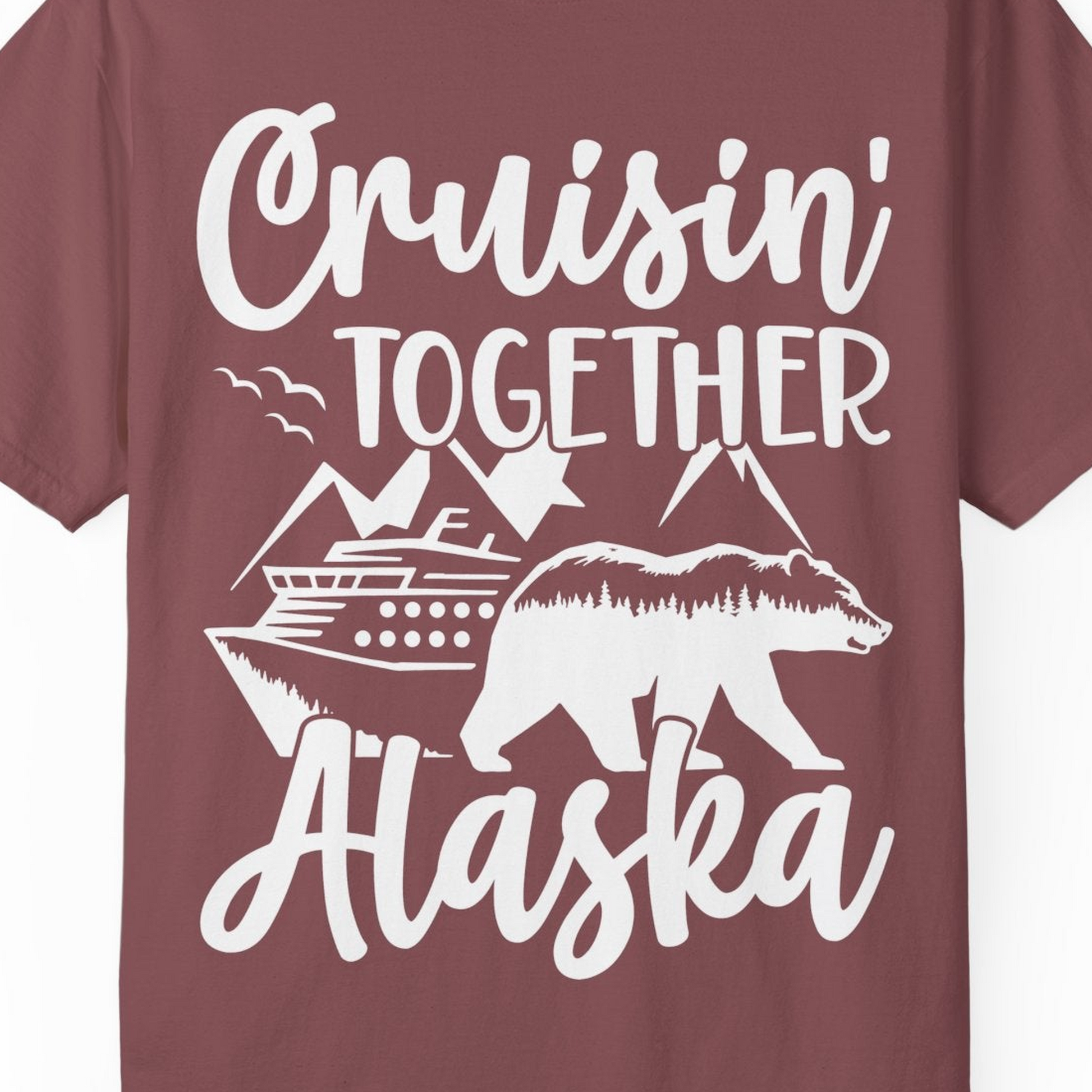 Alaska Cruise Adventure Shirt Comfort Colors T-Shirt – Brick – Alaska Cruise Shirts Close Up