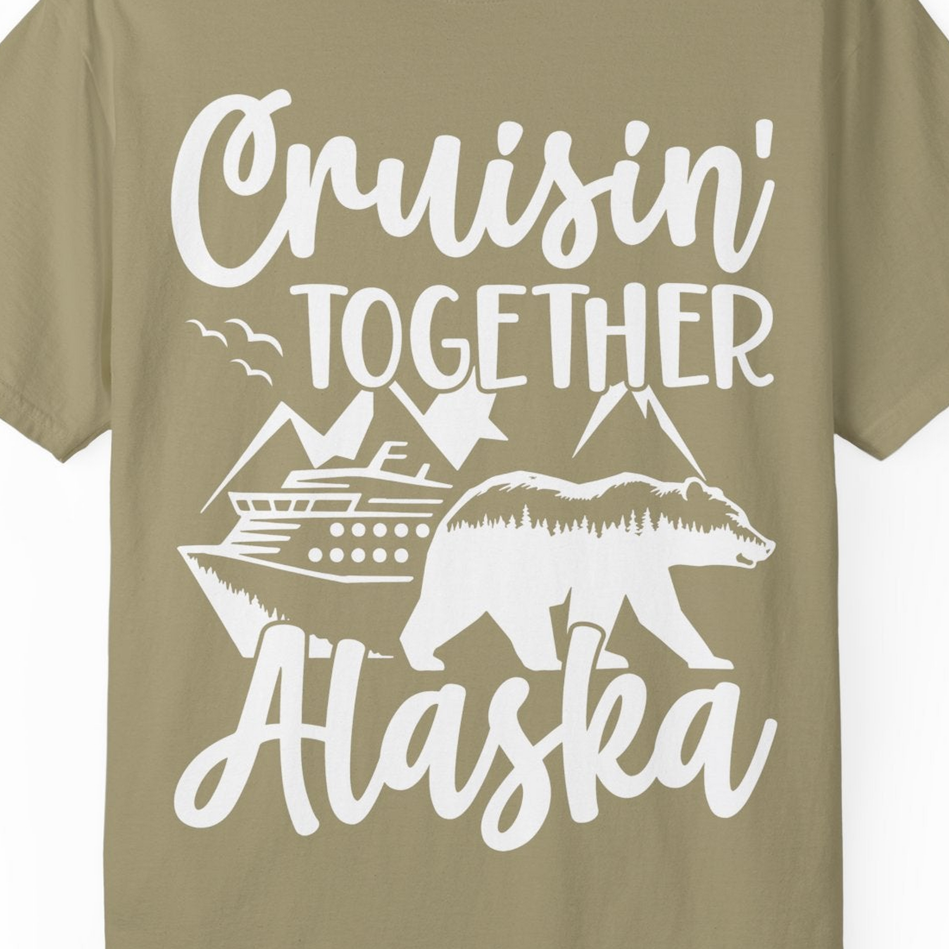 Alaska Cruise Adventure Shirt Comfort Colors T-Shirt – Khaki – Alaska Cruise Shirts Close Up