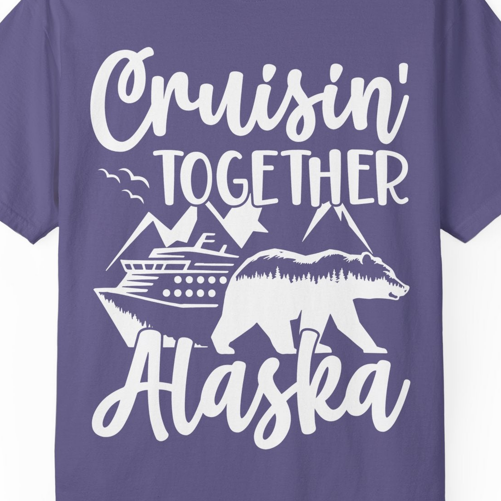 Alaska Cruise Adventure Shirt Comfort Colors T-Shirt – Grape – Alaska Cruise Shirts Close Up