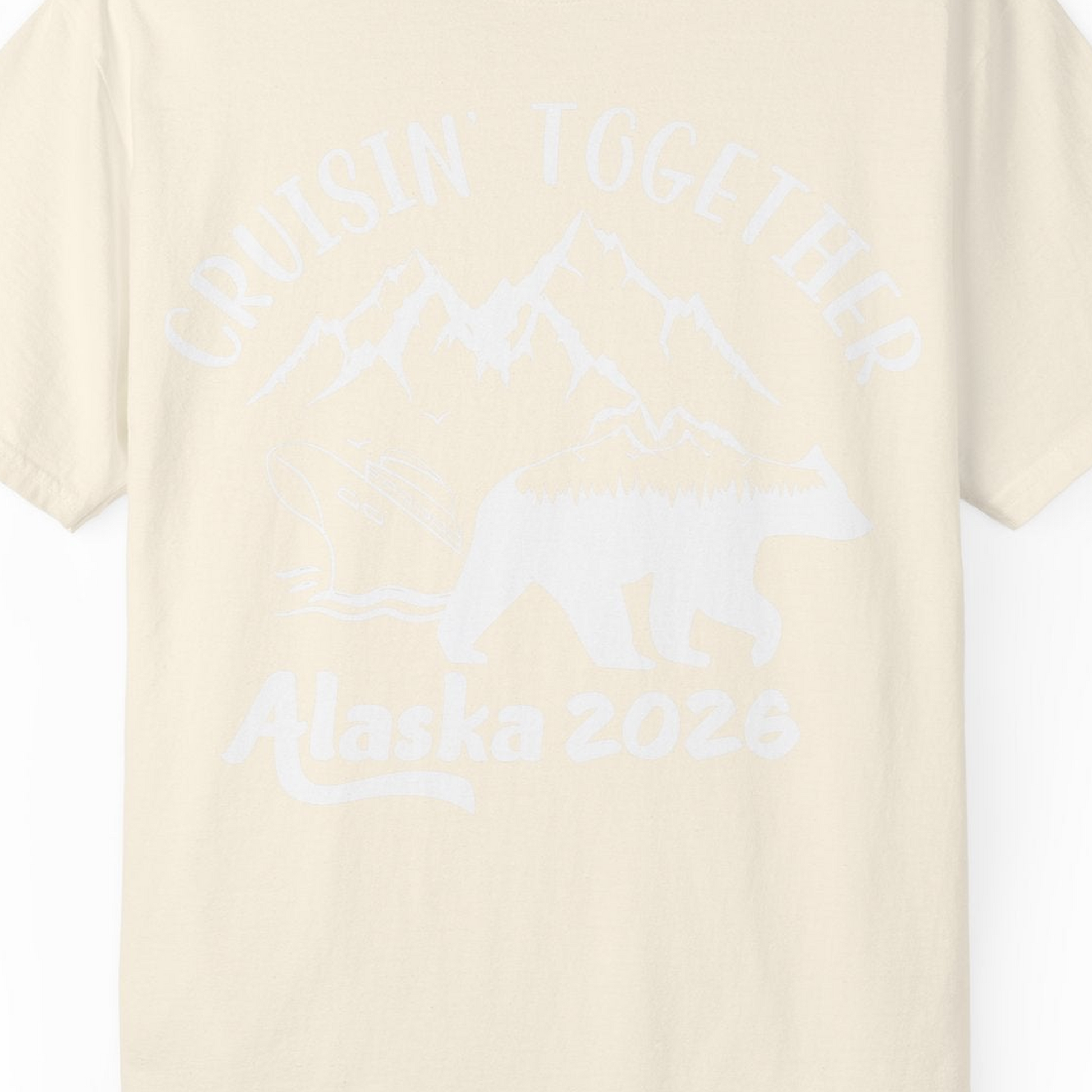 Cruisin Together Alaska 2026 Bear Mountain Group Cruise Shirt — Comfort Comfort Colors T-Shirt – Ivory – Alaska Cruise Shirts Close Up