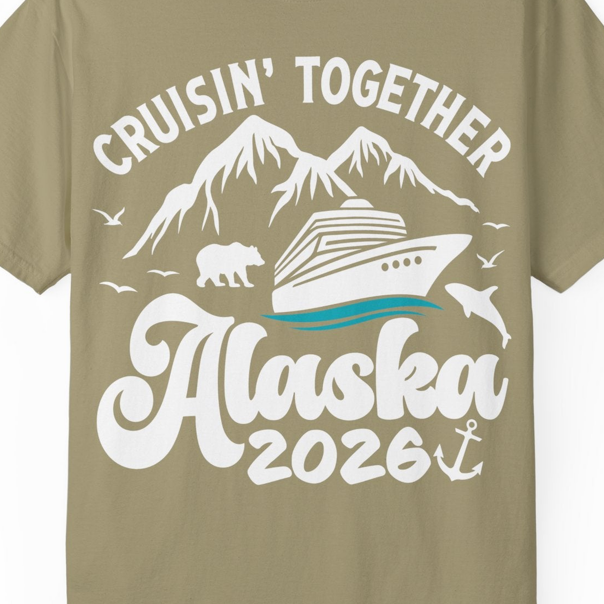 Alaska Cruise Adventure Shirt Comfort Colors T-Shirt – Khaki – Alaska Cruise Shirts Close Up