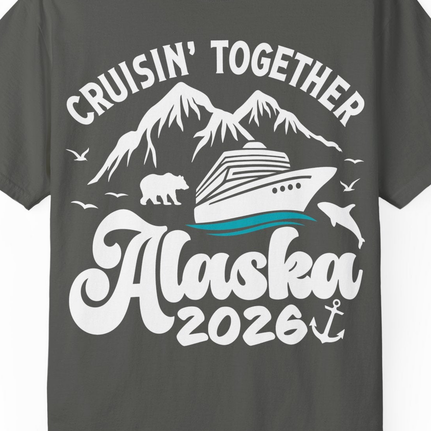 Alaska Cruise Adventure Shirt Comfort Colors T-Shirt – Pepper – Alaska Cruise Shirts Close Up