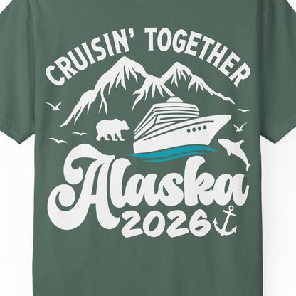 Alaska Cruise Adventure Shirt Comfort Colors T-Shirt – Blue Spruce – Alaska Cruise Shirts Close Up