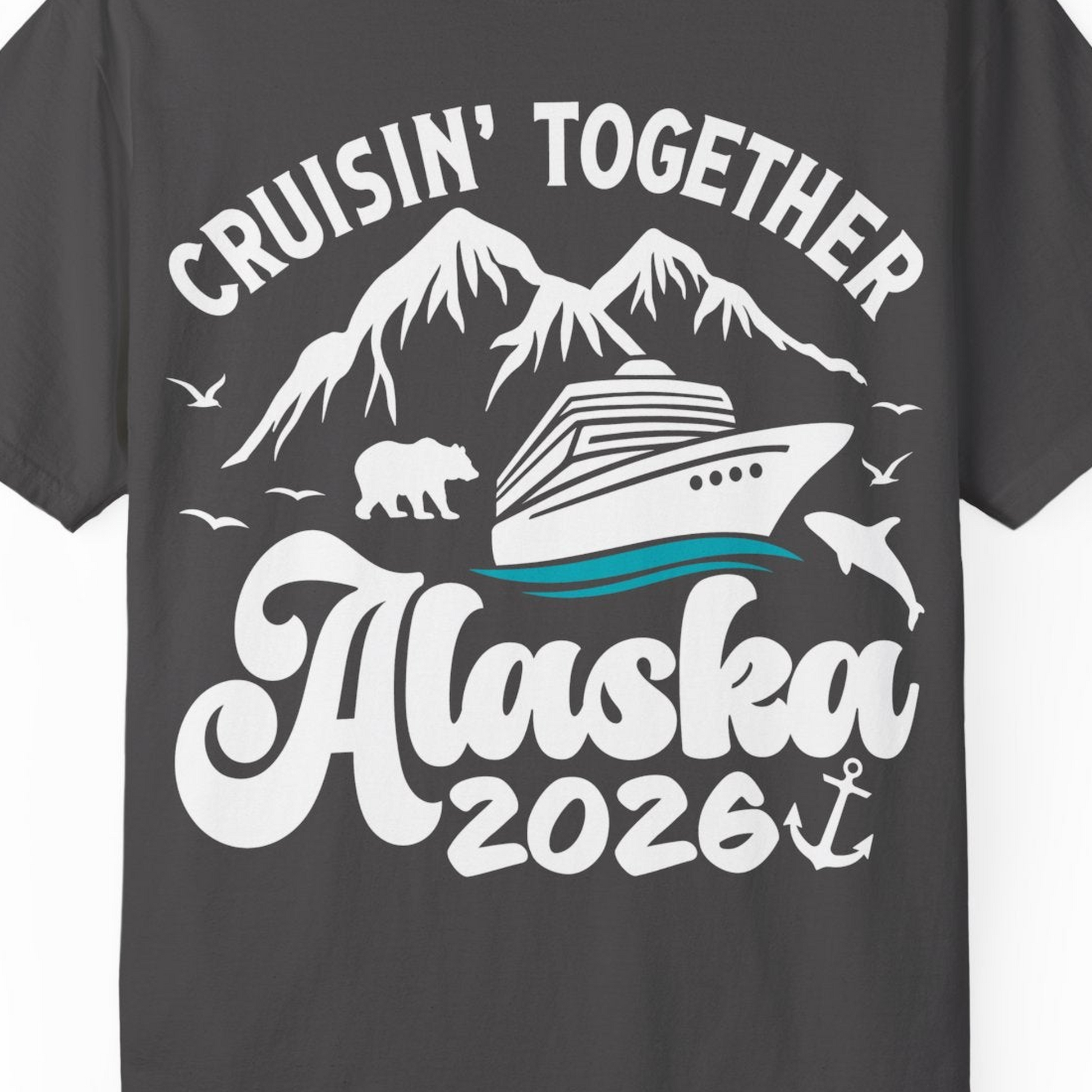 Alaska Cruise Adventure Shirt Comfort Colors T-Shirt – Graphite – Alaska Cruise Shirts Close Up