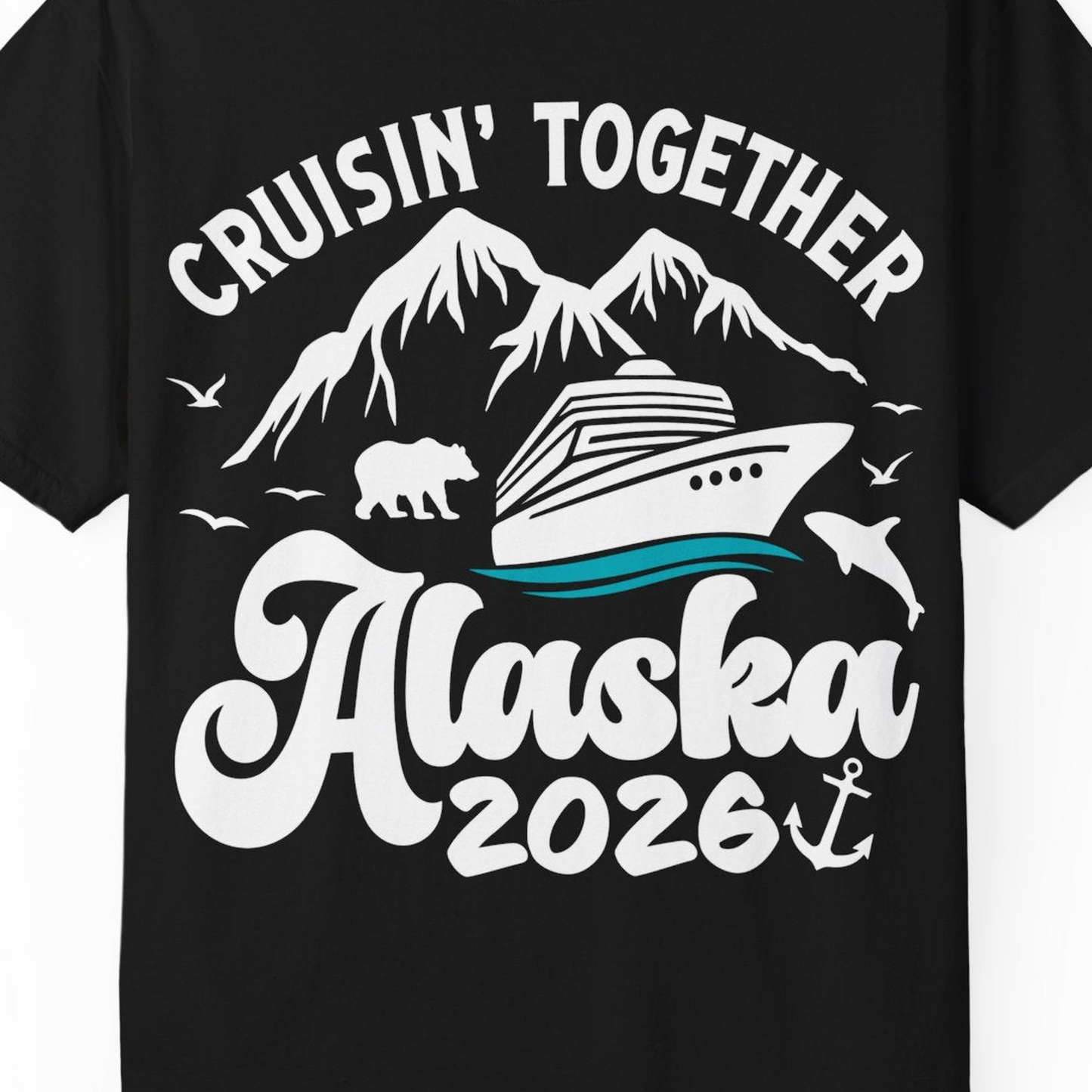 Alaska Cruise Adventure Shirt Comfort Colors T-Shirt – Black – Alaska Cruise Shirts Close Up
