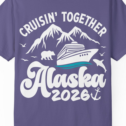 Alaska Cruise Adventure Shirt Comfort Colors T-Shirt – Grape – Alaska Cruise Shirts Close Up