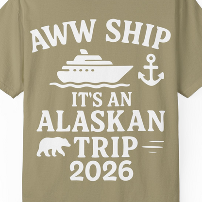 Alaska Cruise Shirt Comfort Colors T-Shirt – Khaki – Alaska Cruise Shirts Close Up
