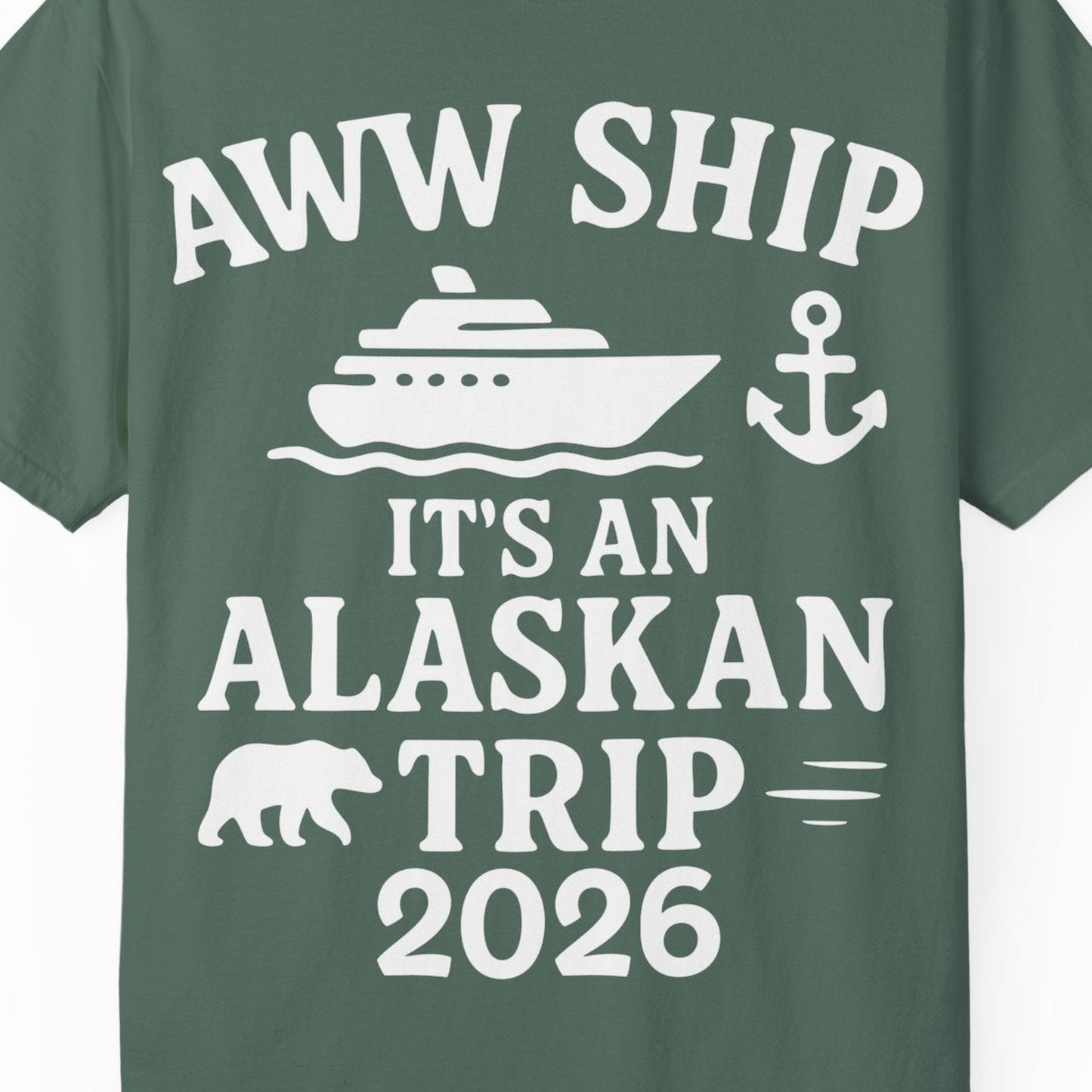 Alaska Cruise Shirt Comfort Colors T-Shirt – Blue Spruce – Alaska Cruise Shirts Close Up