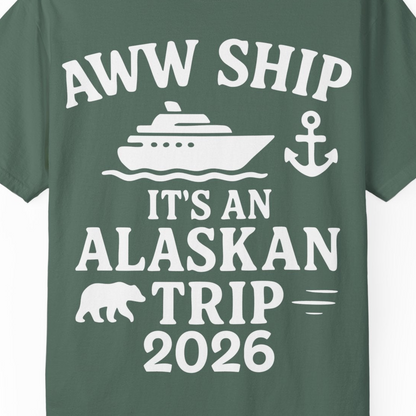 Alaska Cruise Shirt Comfort Colors T-Shirt – Blue Spruce – Alaska Cruise Shirts Close Up