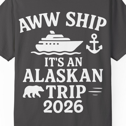 Alaska Cruise Shirt Comfort Colors T-Shirt – Graphite – Alaska Cruise Shirts Close Up