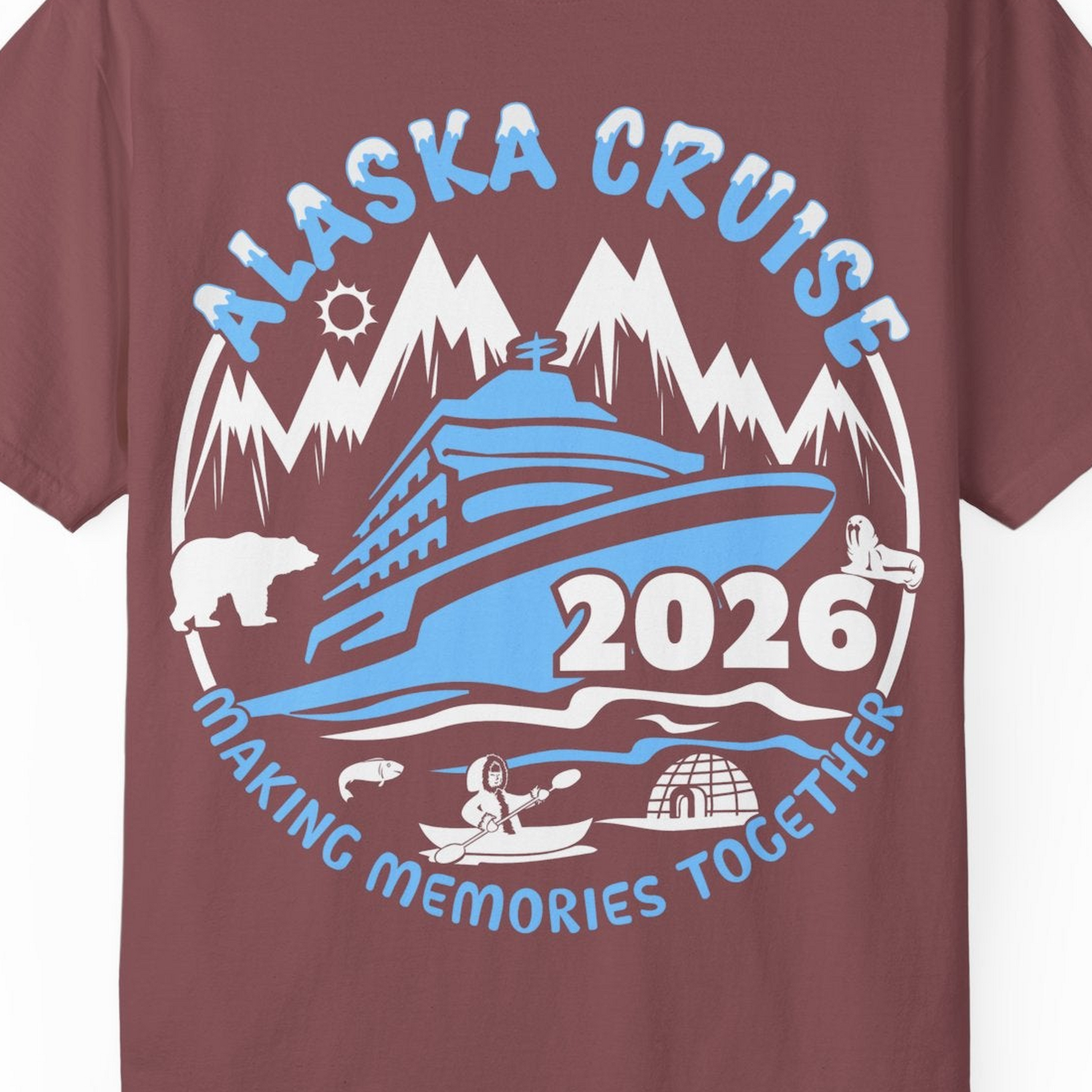 Alaska Cruise 2026 Shirt Comfort Colors T-Shirt – Brick – Alaska Cruise Shirts Close Up