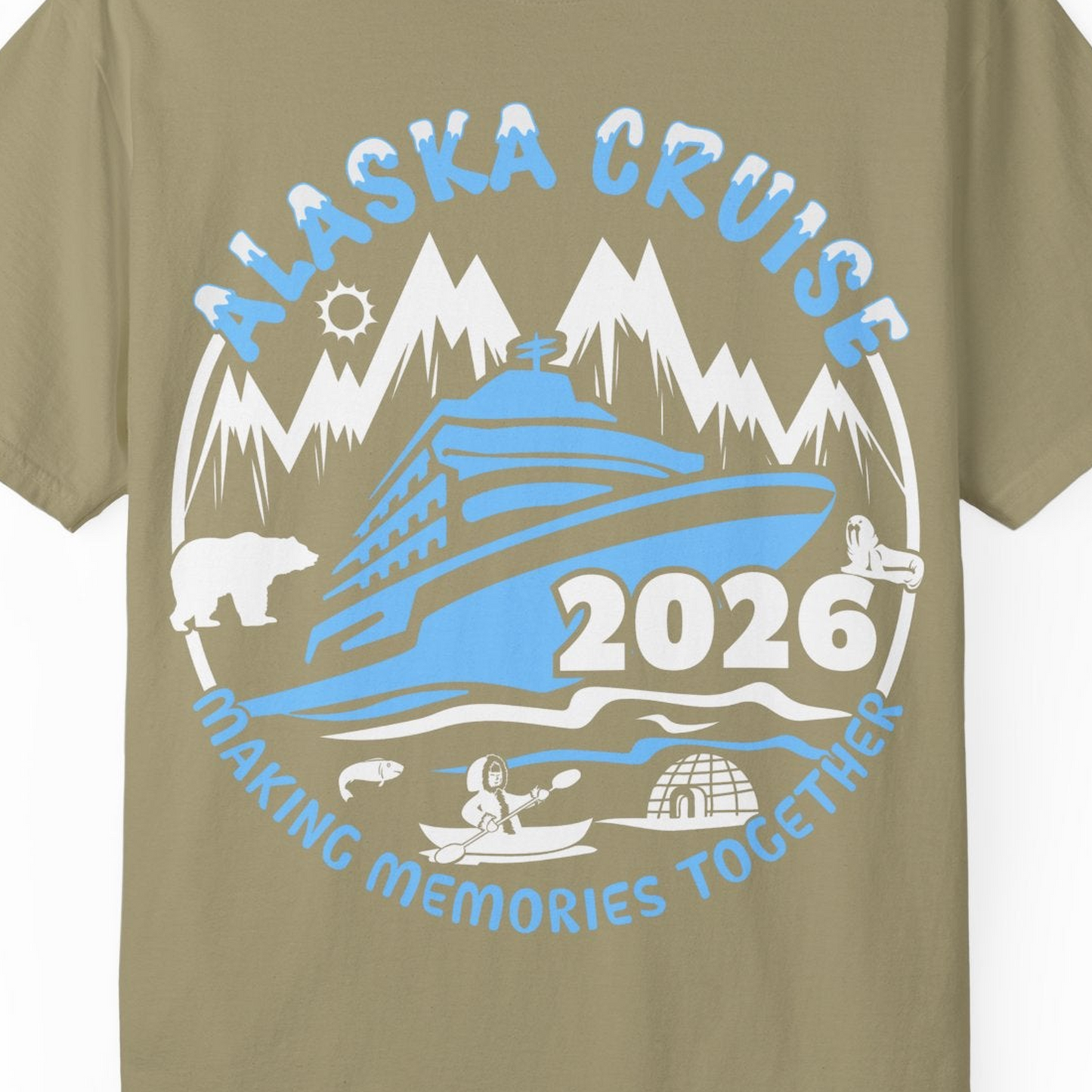 Alaska Cruise 2026 Shirt Comfort Colors T-Shirt – Khaki – Alaska Cruise Shirts Close Up