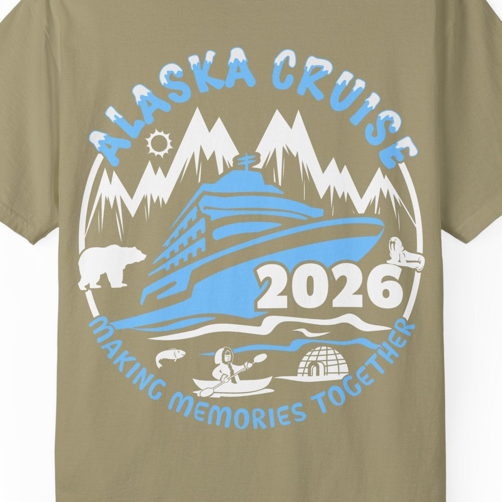 Alaska Cruise 2026 Shirt Comfort Colors T-Shirt – Khaki – Alaska Cruise Shirts Close Up