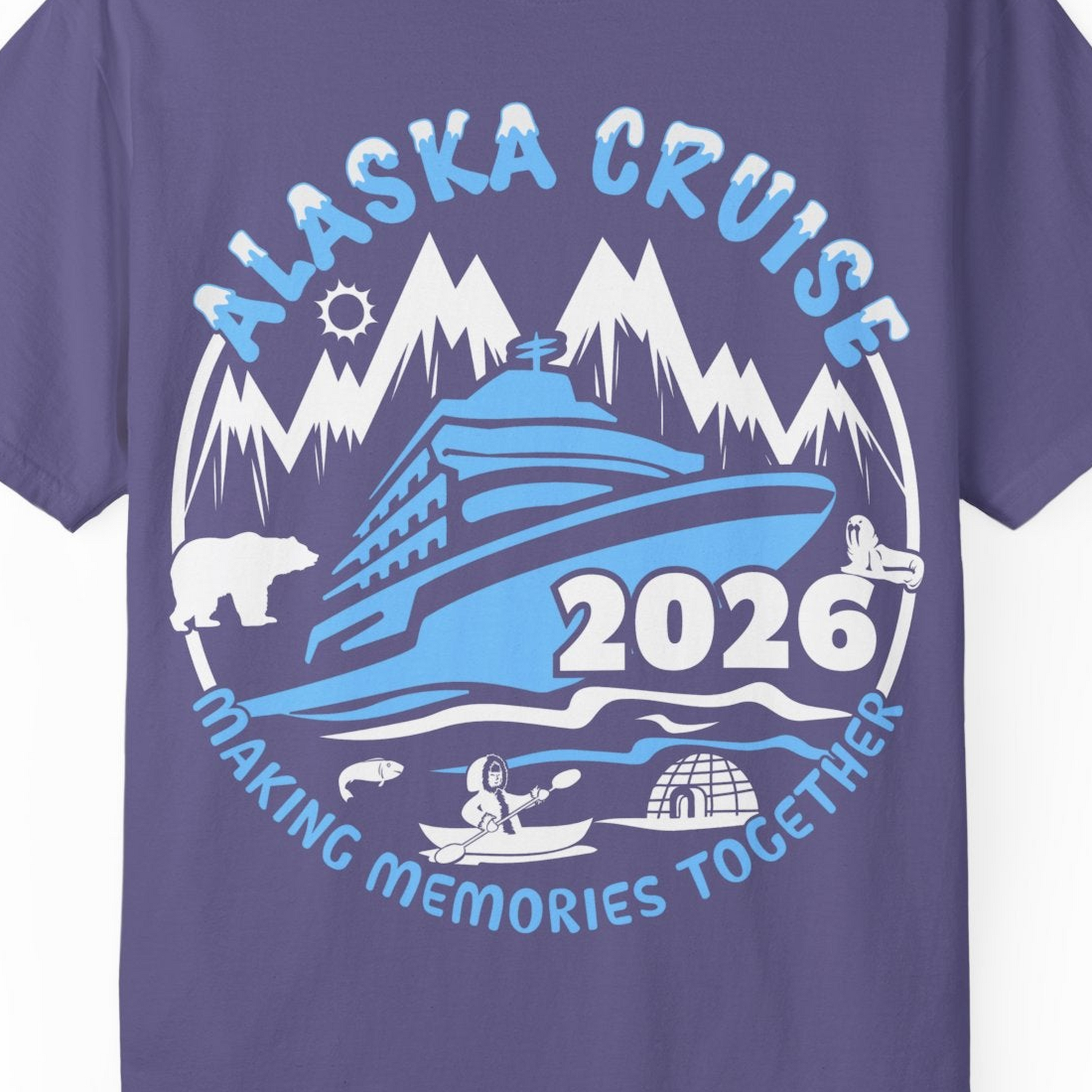 Alaska Cruise 2026 Shirt Comfort Colors T-Shirt – Grape – Alaska Cruise Shirts Close Up