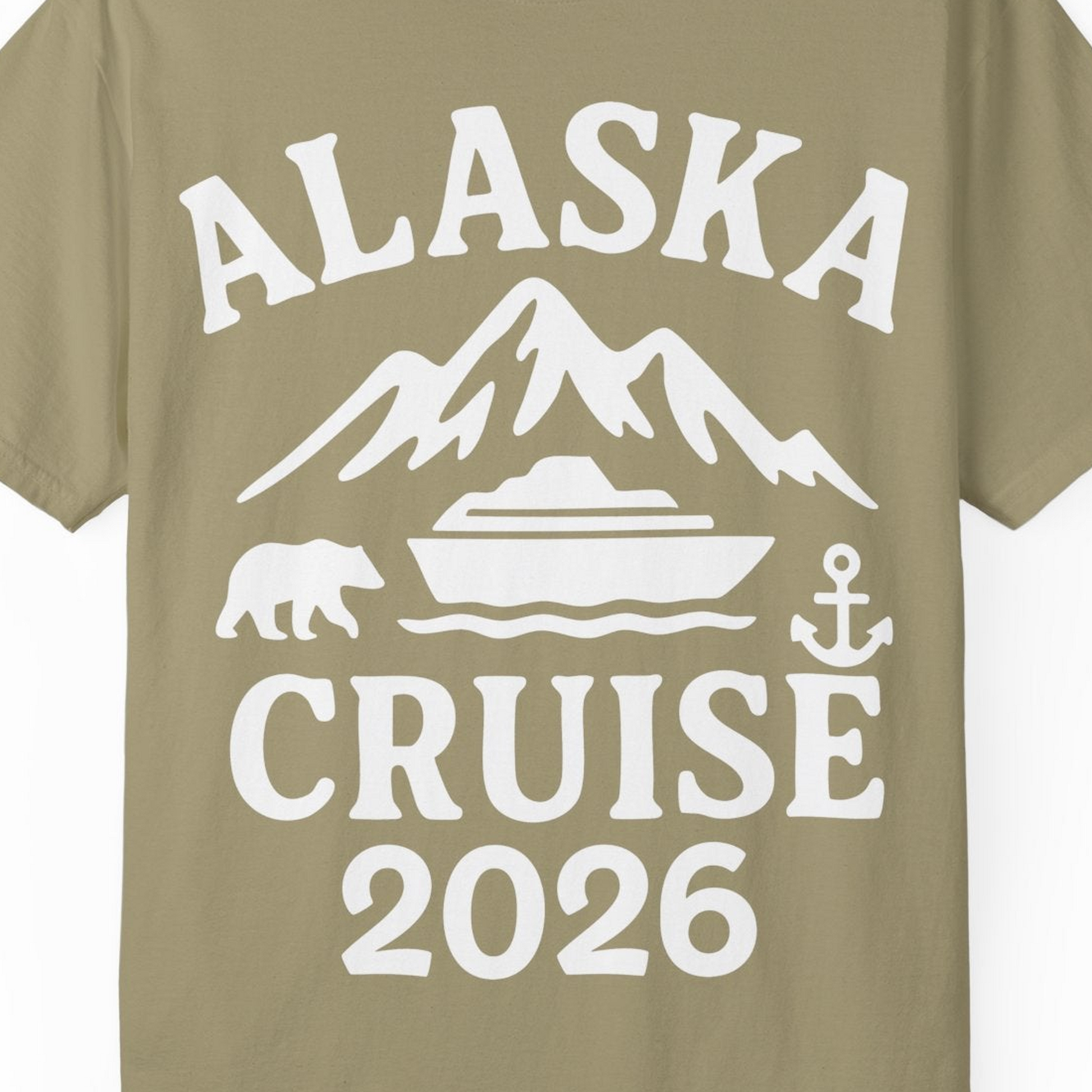 Alaska Cruise 2026 Shirt Comfort Colors T-Shirt – Khaki – Alaska Cruise Shirts Close Up