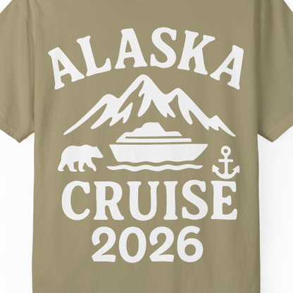 Alaska Cruise 2026 Shirt Comfort Colors T-Shirt – Khaki – Alaska Cruise Shirts Close Up