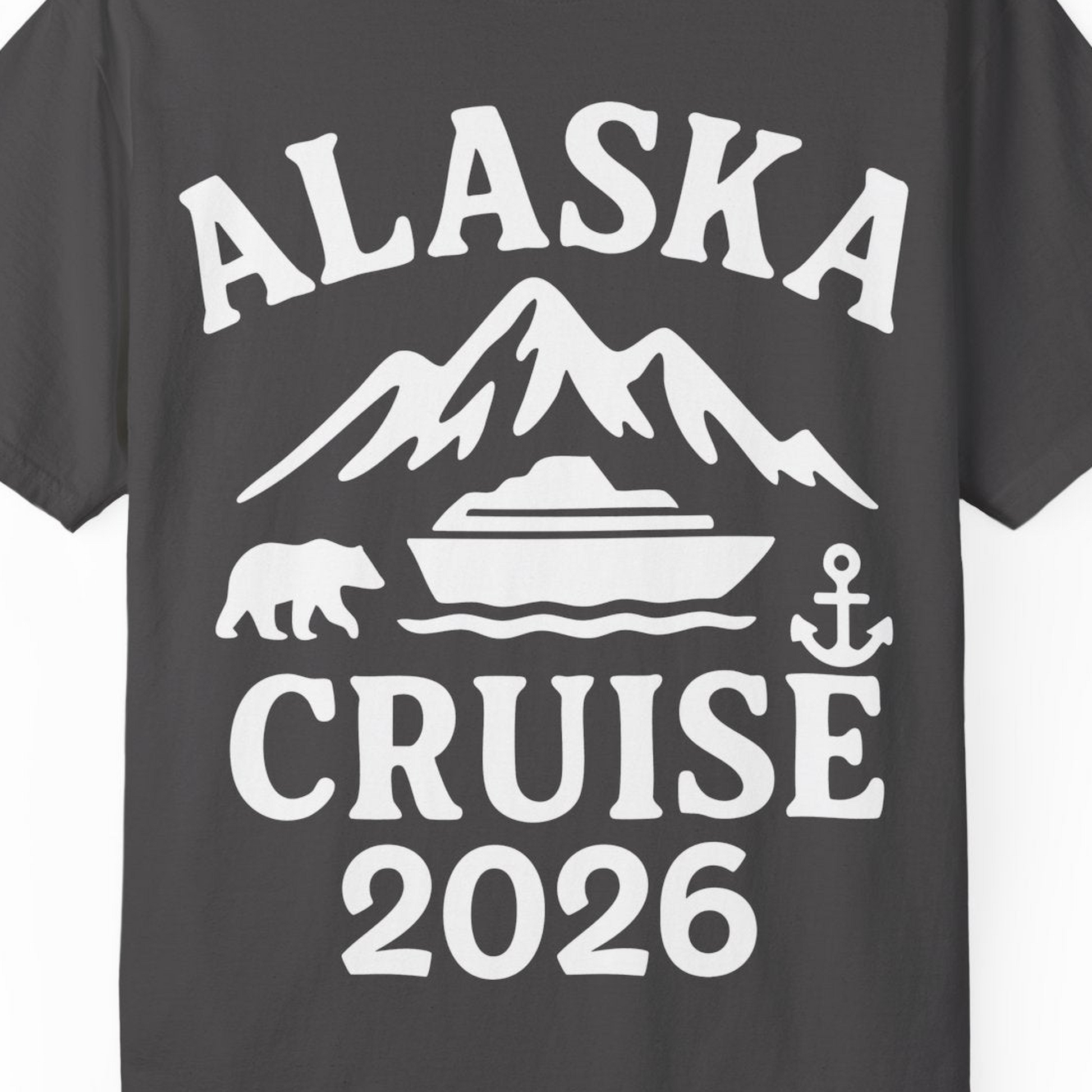 Alaska Cruise 2026 Shirt Comfort Colors T-Shirt – Graphite – Alaska Cruise Shirts Close Up
