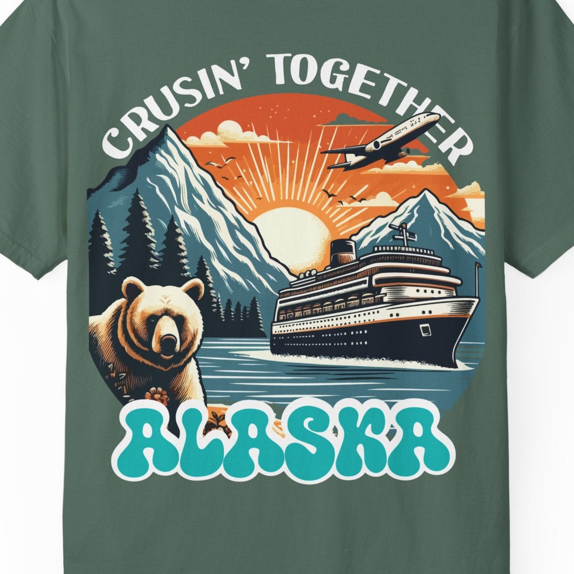 Alaska Cruise Shirt Comfort Colors T-Shirt – Blue Spruce – Alaska Cruise Shirts Close Up
